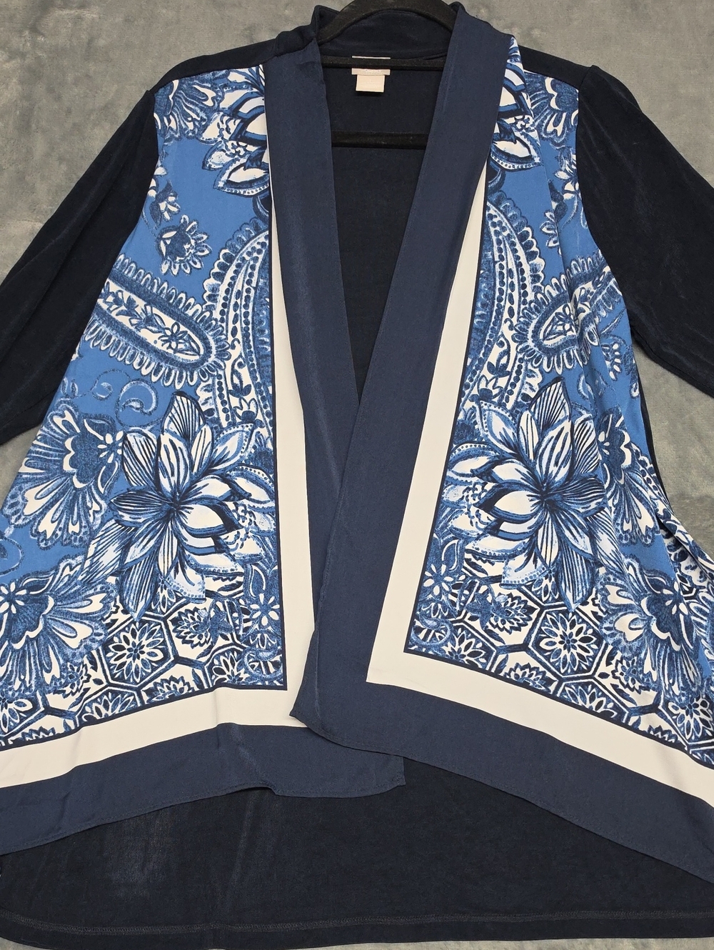 Navy Blue Floral Open-Front Women’s Cardigan - Picture 1 of 6